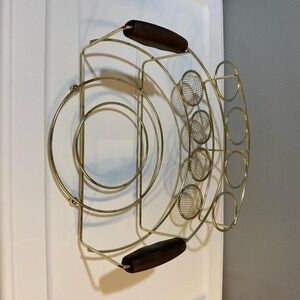 Mid Century Modern MCM Gold Metal Serving Caddy Plates Flatware Vintage